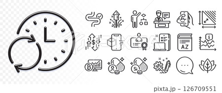 Certificate, Dollar rate and Bitcoin chart line icons for web app. Glare of light effect. Message icon. Pack of Vocabulary, Digestion, Device pictogram icons. Vector 126709551