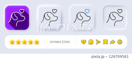Pets care line icon. Neumorphic, Flat shadow, 3d buttons. Veterinary clinic sign. Dog health symbol. Line pets care icon. Social media icons. Vector 126709561
