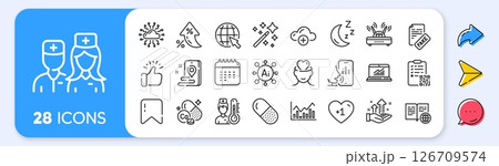 Capsule pill, Online statistics and Calendar line icons. Interest rate, AI generate, Inflation icons. Pack of Internet book, Doctor, Cloud computing icon. Vector Capsule pill, Online statistics and Calendar line icons. Interest rate, AI generate, Inflation icons. Pack of Internet book, Doctor, Cloud computing icon. Vector 126709574