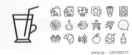 Supply chain, Coffee cup and Food order line icons for web app. Glare of light effect. Message icon. Pack of Food delivery, Gluten free, Cognac bottle pictogram icons. Vector Supply chain, Coffee cup and Food order line icons for web app. Glare of light effect. Message icon. Pack of Food delivery, Gluten free, Cognac bottle pictogram icons. Vector 126709575