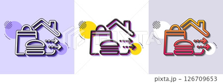 Food delivery line icon. Halftone dotted pattern. Gradient icon with grain shadow. Burger meal sign. Catering service symbol. Line food delivery icon. Various designs. Vector 126709653