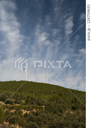 group of wind turbine on mountain 126709683