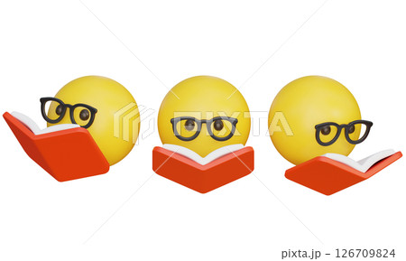 Emoji reading a book with glasses 3D Icon Emoji reading a book with glasses 3D Icon 126709824