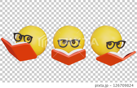 Emoji reading a book with glasses 3D Icon 126709824