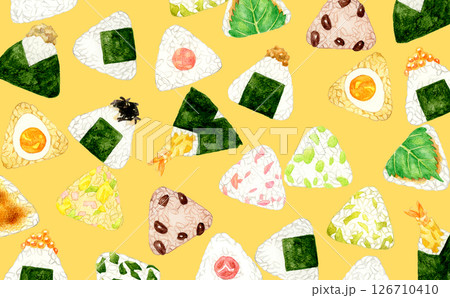おにぎりの背景　食べ物・料理の手描き水彩イラスト素材 126710410