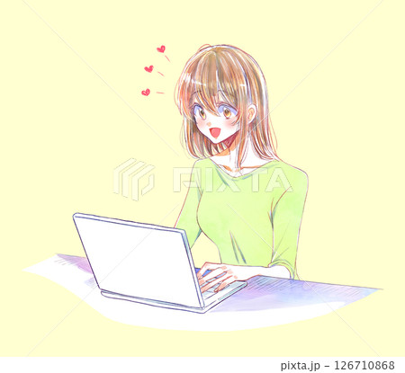 ノートパソコンを使う女性　恋愛　推し活 126710868