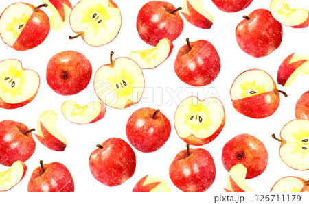 赤いりんごの背景　フルーツの手描き水彩イラスト素材 126711179