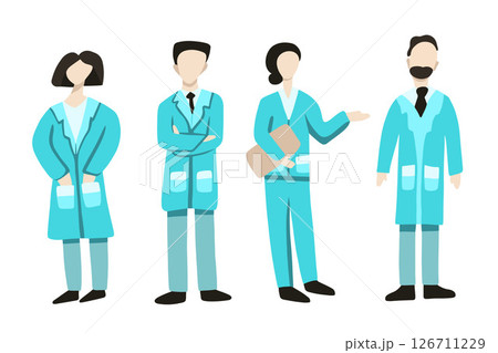 Vector isolated illustration of a set of doctors on a white background. Doctor's Day. Medical clinic staff. Vector isolated illustration of a set of doctors on a white background. Doctor's Day. Medical clinic staff. 126711229
