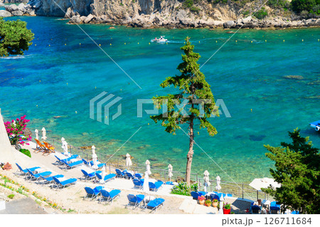Paleokastritsa beach on Korfu, Greece Paleokastritsa beach on Korfu, Greece 126711684