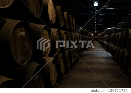 Barrels in wine cellar Barrels in wine cellar 126711722