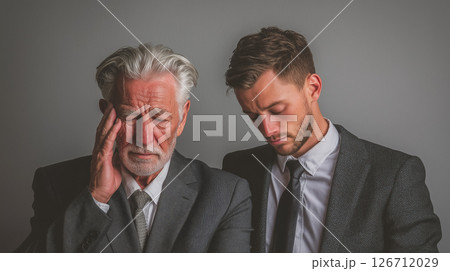 異なる世代の2人のビジネスマンが失敗と後悔を経験 異なる世代の2人のビジネスマンが失敗と後悔を経験 126712029