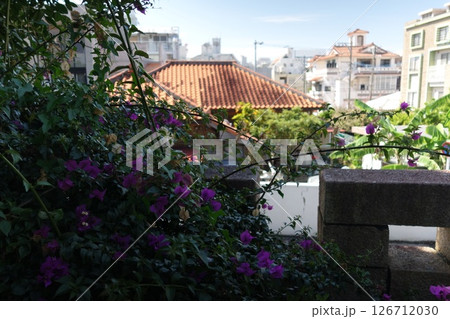 那覇の福州園の庭園から見る街並み 126712030