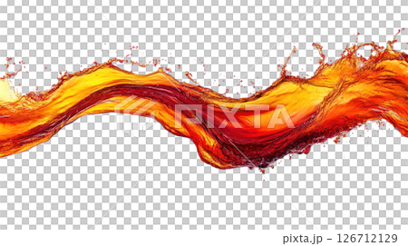 Dynamic stream of orange and red liquid splashes across a white background Dynamic stream of orange and red liquid splashes across a white background 126712129