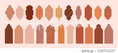 Arabic frame, Ramadan motif, window in the architecture of India or Morocco. Vector art, boho silhouette, flat illustrations set Arabic frame, Ramadan motif, window in the architecture of India or Morocco. Vector art, boho silhouette, flat illustrations set 126712227