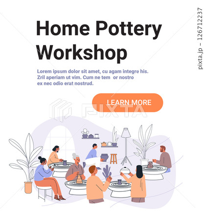 Home pottery workshop creative activity group people making ceramics on pottery wheels cozy indoor studio plants modern decor website banner Home pottery workshop creative activity group people making ceramics on pottery wheels cozy indoor studio plants modern decor website banner 126712237