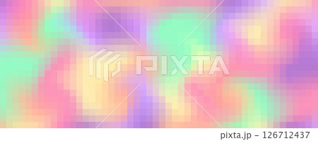 Pixel square rainbow pattern. Abstract gradient mosaic background. Vector grid texture. Color geometric seamless holographic print 126712437