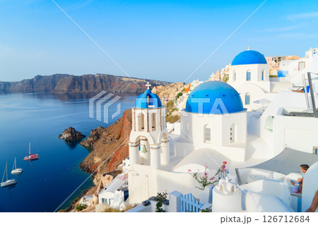 white belfries Santorini island, Greece white belfries Santorini island, Greece 126712684