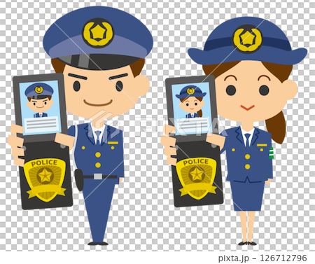 一名警官展示他的警務筆記本的插圖（男性和女性一組） 126712796