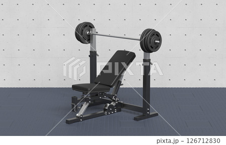 Fitness Gym Weightlifting Bench Press. 3D Rendering. Fitness Gym Weightlifting Bench Press. 3D Rendering. 126712830