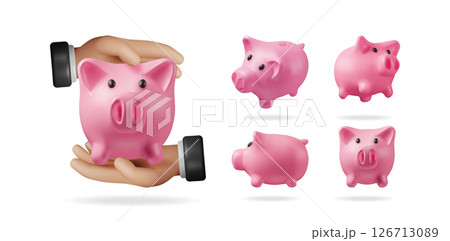 Human hands holding pink piggy bank 126713089