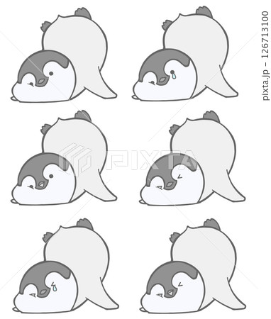前のめりにこけたコウテイペンギンのヒナのアイコンイラストセット 126713100