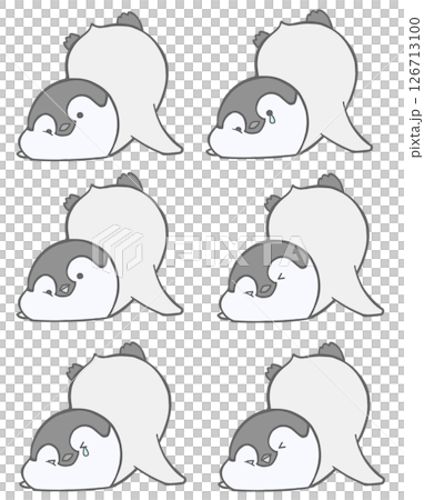 前のめりにこけたコウテイペンギンのヒナのアイコンイラストセット 126713100