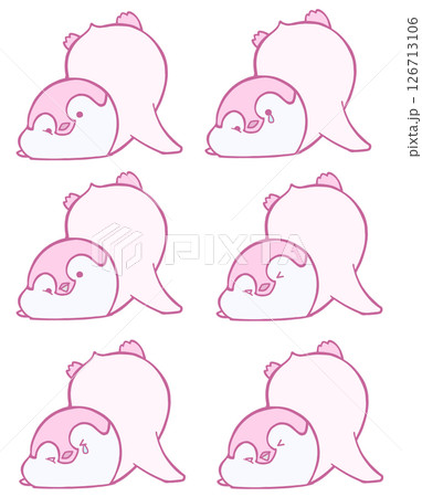 前のめりにこけたコウテイペンギンのヒナのアイコンイラストセット(さくら色) 126713106