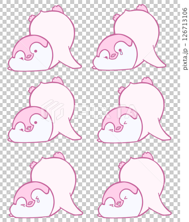 前のめりにこけたコウテイペンギンのヒナのアイコンイラストセット(さくら色) 126713106