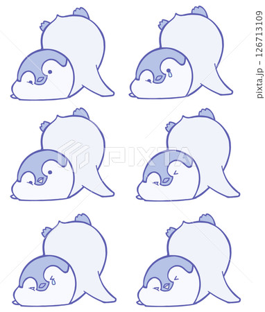 前のめりにこけたコウテイペンギンのヒナのアイコンイラストセット(青色) 126713109