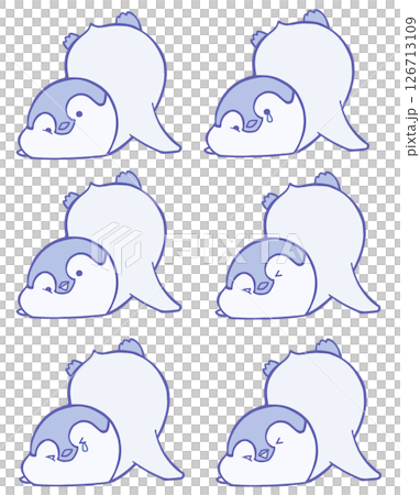 前のめりにこけたコウテイペンギンのヒナのアイコンイラストセット(青色) 126713109