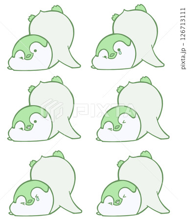 前のめりにこけたコウテイペンギンのヒナのアイコンイラストセット(抹茶色) 126713111