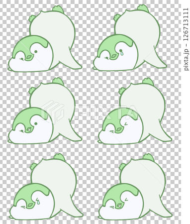 前のめりにこけたコウテイペンギンのヒナのアイコンイラストセット(抹茶色) 126713111