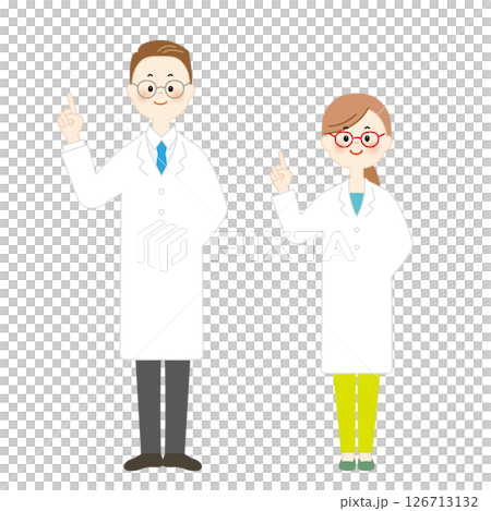 白衣の男女のイラスト　指差し 126713132