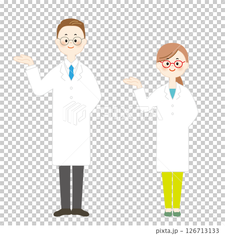 白衣の男女のイラスト　案内 126713133