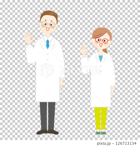 白衣の男女のイラスト　OK 126713134