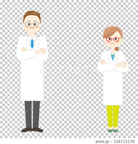 白衣の男女のイラスト　怒る 126713139