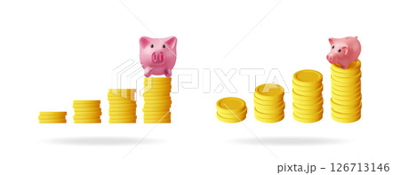 Two illustrations of piggy banks on coins Two illustrations of piggy banks on coins 126713146