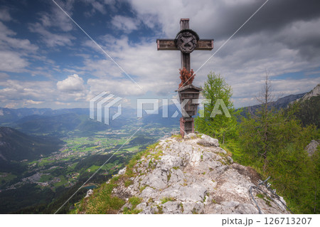 Mountain valley near Klettersteige am Jenner in Berchtesgaden National Par, Alps Mountain valley near Klettersteige am Jenner in Berchtesgaden National Par, Alps 126713207