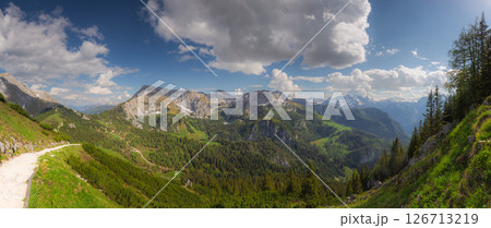 Mountain valley with tracks near Jenner mount in Berchtesgaden National Park 126713219