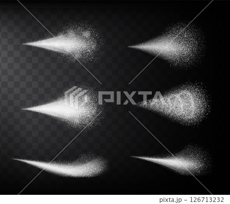Transparent water spray mist of atomizer or smoke, paint dust particles. Vector illustration set Transparent water spray mist of atomizer or smoke, paint dust particles. Vector illustration set 126713232