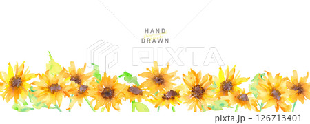 水彩画。水彩タッチのひまわりイラスト。向日葵のベクター素材。夏のヒマワリフレーム。 126713401