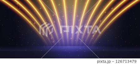 Blue stage illuminated by golden light glitter 126713479