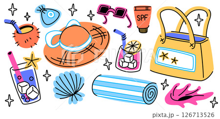Retro tropical summer doodle set 126713526