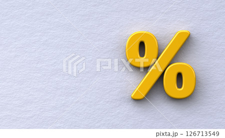 3D Yellow percent sign on a white wall 126713549