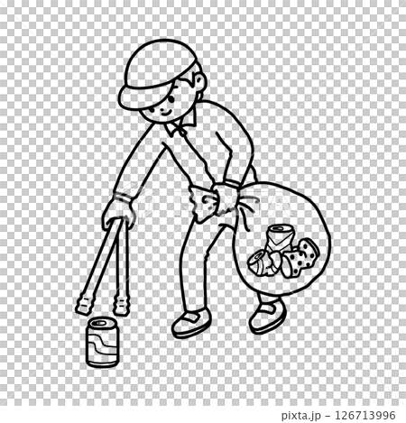 ゴミ拾いをする男性　線画 126713996