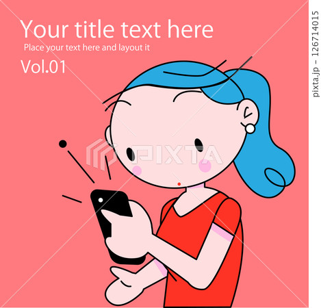可愛い女性のちびキャラがスマホを見てるポーズ 可愛い女性のちびキャラがスマホを見てるポーズ 126714015