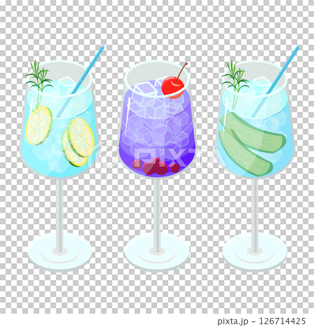 一套帶水果的雞尾酒_等距插圖 一套帶水果的雞尾酒_等距插圖 126714425