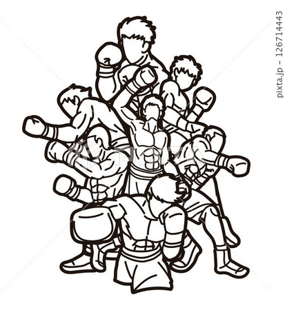 Boxing Sport Group of Boxer Fighter Warrior Mix Action Cartoon Outline Graphic Vector Boxing Sport Group of Boxer Fighter Warrior Mix Action Cartoon Outline Graphic Vector 126714443