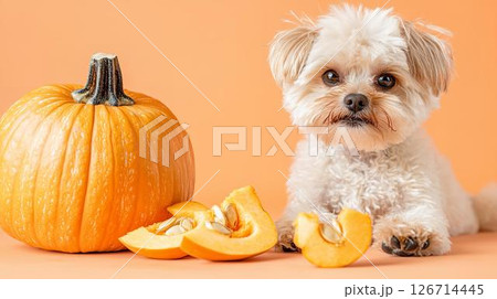 かぼちゃと犬、ハロウィン 126714445