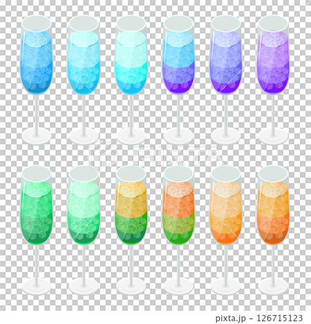 香檳杯中的雞尾酒套裝_等距插圖 香檳杯中的雞尾酒套裝_等距插圖 126715123